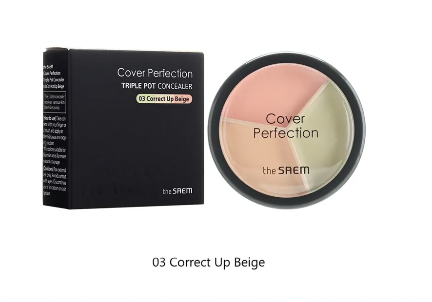 [The Saem] Cover Perfection Triple Pot Concealer #03 Correct Up Beige