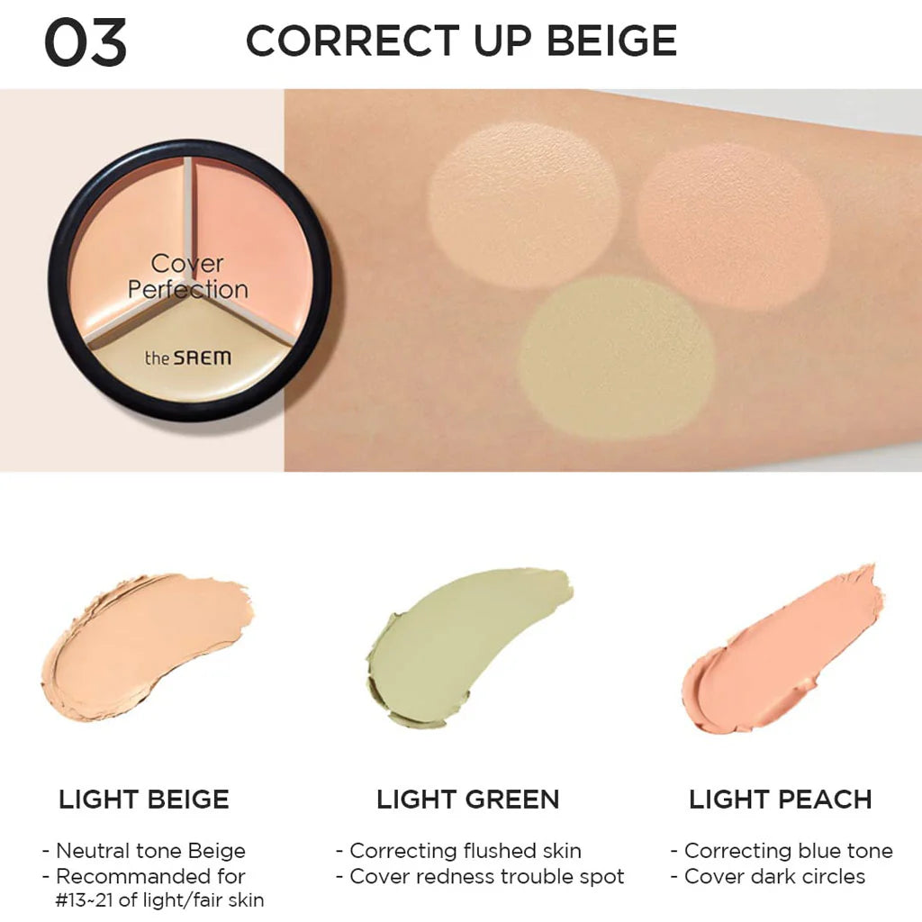 [The Saem] Cover Perfection Triple Pot Concealer #03 Correct Up Beige